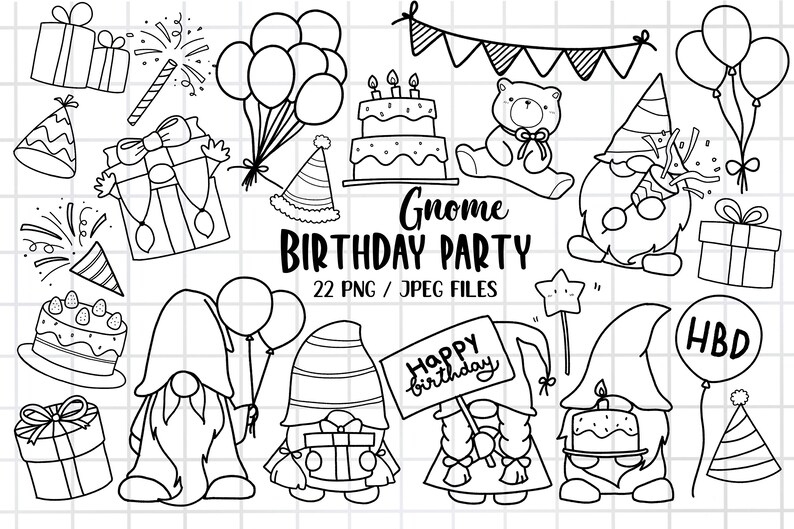 Gnome Birthday Party Clipart, Happy Birthday, Gnome Clipart ,birthday ...