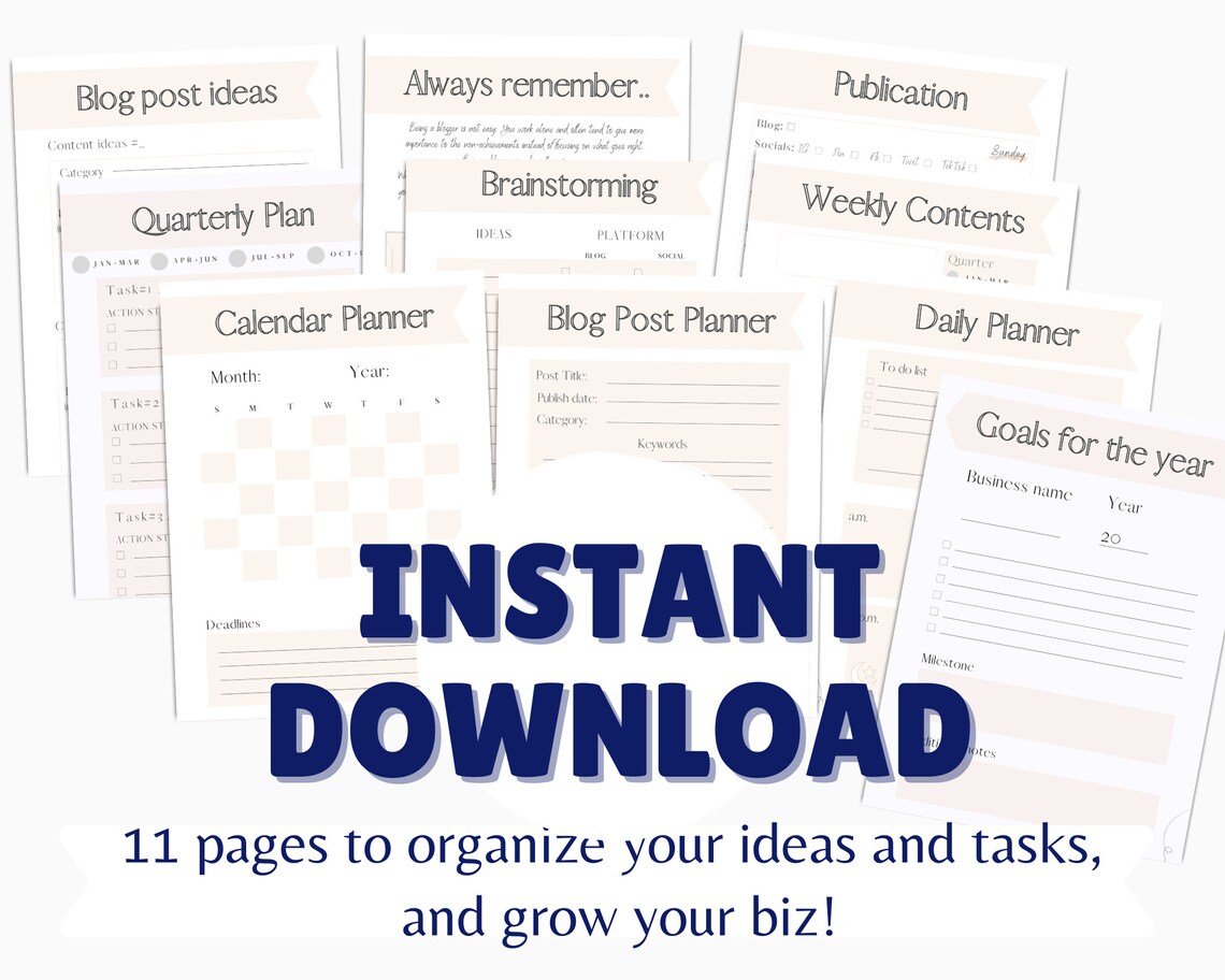 Printable Planner for Bloggers, Daily Planner, Business Planner, Small ...