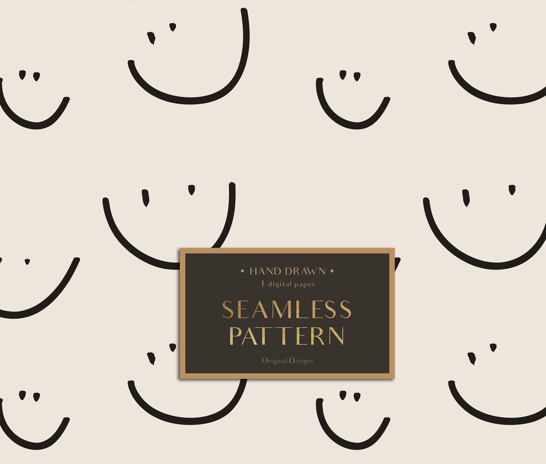 Smiley Face Seamless Pattern, Digital Paper, Hand Drawn Original ...