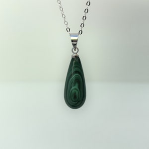 Malachite Teardrop Pendant Necklace | Sterling Silver Chain