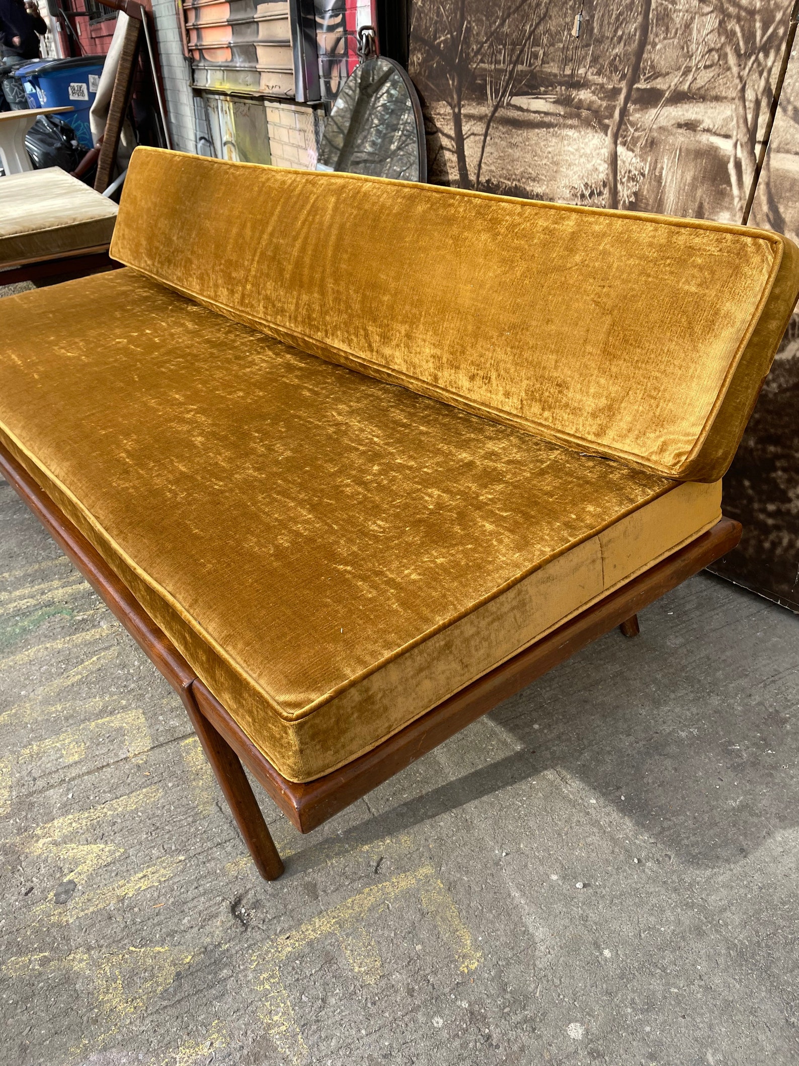 Rare Mcm Walnut and Gold Velvet Daybed Sofa by Mel Etsy