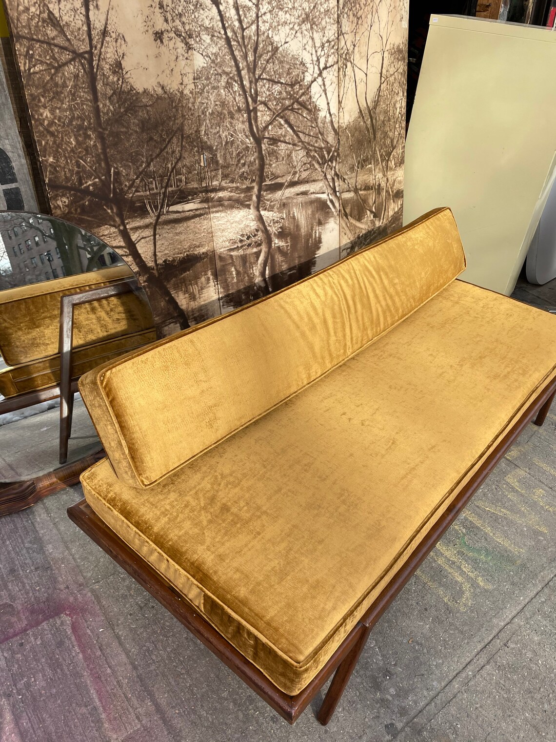 Rare Mcm Walnut and Gold Velvet Daybed Sofa by Mel Etsy