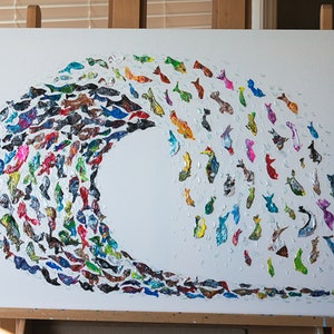 48,Wave,Beautiful Fish Wave 3D Artwork,office painting,Signature Acrylic Metallic Fish Painting,Unique Texture Artwork by Anatoli Voznarski image 4
