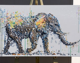 Beautiful Elephant,48", 3D Artwork Elephant,Animal on Canvas,Mixed elephant,Painting for office,unique animal painting by Anatoli Voznarski