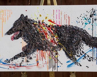 wolf,Black Wolf 3D Artwork 48",Signature Wolf painting on Canvas,Mixed X- Textured Wolf,painting for office,wolf by Anatoli Voznarski