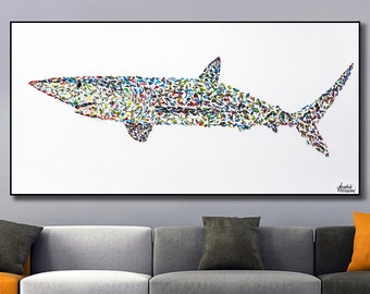 shark 48",Amazing Shark 3D Artwork,Unique Texture Signature Metallic Artwork,painting for office,Thick Layers Shark by Anatoli Voznarski