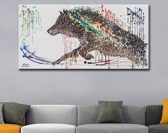 Wolf,3D Artwork 48",Signature Wolf Artwork on Canvas,Mixed X- Heavy Textured Wolf,animal painting,acrylic wolf by Anatoli Voznarski