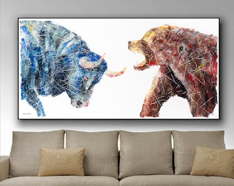 48",Absolutely gorgeous bull vs Bear,Wall street Stock Exchange,Exchange Bull vs Bear,painting for office,Bull vs. Bear by Anatoli Voznarski