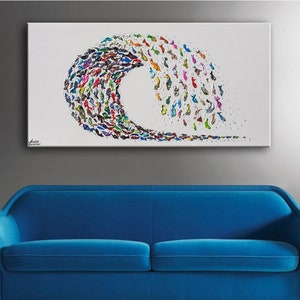 48,Wave,Beautiful Fish Wave 3D Artwork,office painting,Signature Acrylic Metallic Fish Painting,Unique Texture Artwork by Anatoli Voznarski image 3