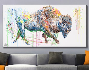 Buffalo 48",American Buffalo Painting,Absolutely Gorgeous Signature 3D Artwork,painting for office,mixed media Buffalo by Anatoli Voznarski