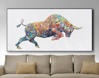 Bull 48",Unique Texture Bull,Signature Original Acrylic Bull Painting,painting for office,X Thick Layers Painting by Anatoli Voznarski