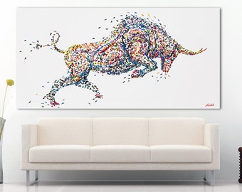 Bull,72",3D Artwork bull,Unique Texture Bull,Signature 3D Bull,painting for office,Acrylic Metallic Thick Layers bull by Anatoli Voznarski