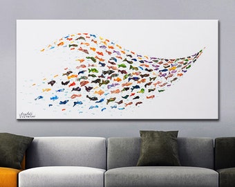Fish,Wave 48",Beautiful Fish Wave 3D Artwork,Signature art,hundreds of exotic ocean fish,painting for office,fish by Anatoli Voznarski