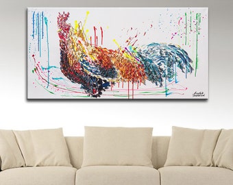 Rooster 48" 3D Painting,x- Textured painting,Wall art rooster,animal painting,painting for office,mixed artwork,rooster by Anatoli Voznarski