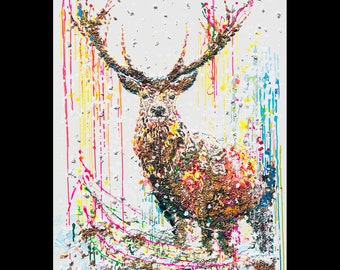 Gorgeous Deer 36",Deer in Winter 3D Artwork,Signature Stag Painting,Canvas,painting for office,Mixed X-Textured Deer by Anatoli Voznarski