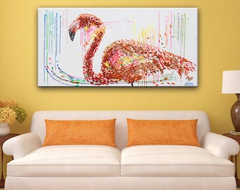 Flamingo 3D Artwork 48",Modern 3D Flamingo Acrylic Painting,X-Heavy Textured Painting on Canvas,Wall Decor Flamingo by Anatoli Voznarski