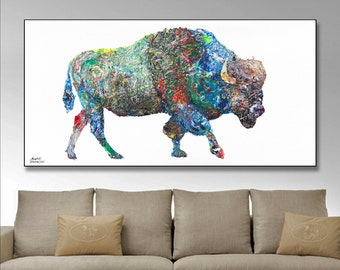 Buffalo 48'',Unique Texture,American Buffalo Painting,Signature Thick Layers Acrylic Bizon,painting for office,Bison by  Anatoli Voznarski