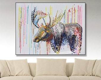 Moose 3D Artwork 40",Signature Large Abstract Mixed Painting on Canvas,thick layers moose,X-Heavy Textured Moose by Anatoli Voznarski