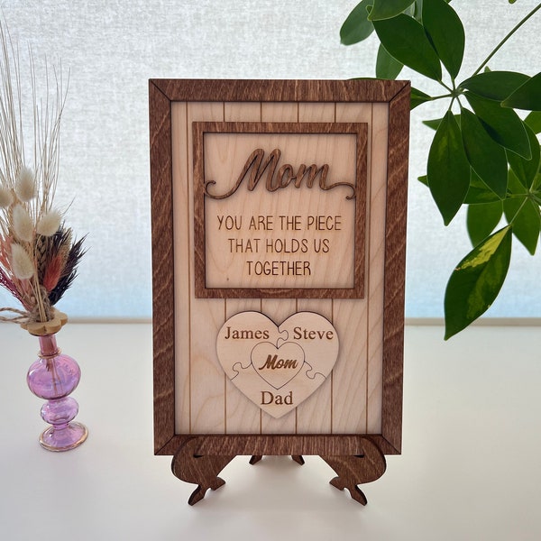 Nom de famille personnalisé, cadeau fête des mères pour maman et grand-mère, pièces de puzzle pour maman, cadeau d'anniversaire pour maman, grands-parents, cadeau d'enfants