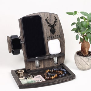 Apple Watch Ladestation, 3 in 1 Ladegerät für iPhone, Ladestation für Herren, Airpods-Dockingstation aus Holz, personalisierte iPhone-Dockingstation