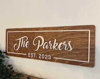 Personalized Family Name Sign Wedding Gift Last Name Established Sign Custom 3D Wooden Sign Rustic Last Name Sign Christmas Gift Anniversary