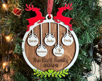 Personalized Wooden Family Christmas Ornament, Custom Christmas Ornament, Family Name 1-11 Laser Engraved Christmas Ornaments Decor