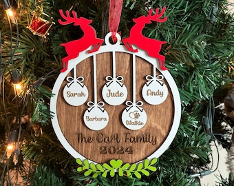 Personalized Christmas Family Names and Pet Ornament, Family Ornament Set, Christmas Family 1-11 Names Decor Ornament, Christmas Gift