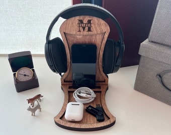 Personalized Wooden Headphone Stand, Headphone Holder, Headphone Hanger, Headset Stand, Gamer Gift, DJ Gift,  Gamer Gifts for Boyfriend