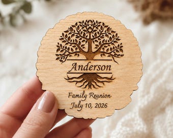 Personalized Family Reunion Magnets, Custom Wooden Tree Slice Favors, Rustic Engraved Family Keepsakes, Reunion Party Gifts