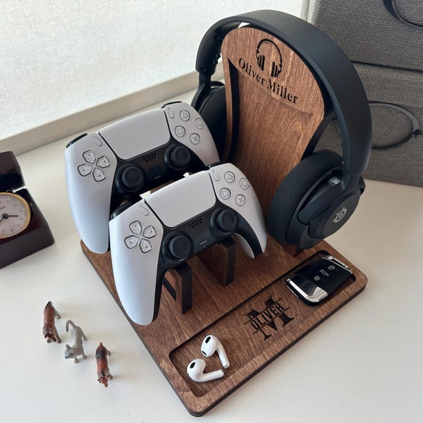 Personalized PS5 and Xbox Controller and Headphone Stand, Graduation Gift for Him, Gamer Room Decor, Headset Stand, Boyfriend Gift Teen Gift