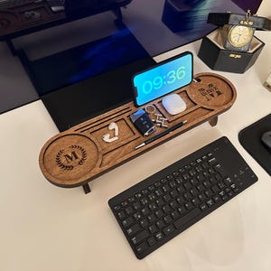Personalized Wood Desk Organizer, Office Desk Accessories, Office Storage, Custom Organizer Gift, Christmas Gift, Birthday Gift Tablet Phone