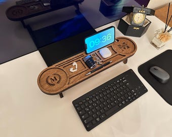 Personalisierter Holz Schreibtisch Organizer für Home Office Geschenke, Weihnachtsgeschenk Dockingstation, Holztablett Schreibtisch Organizer, Weihnachtsgeschenk, Geburtstagsgeschenk