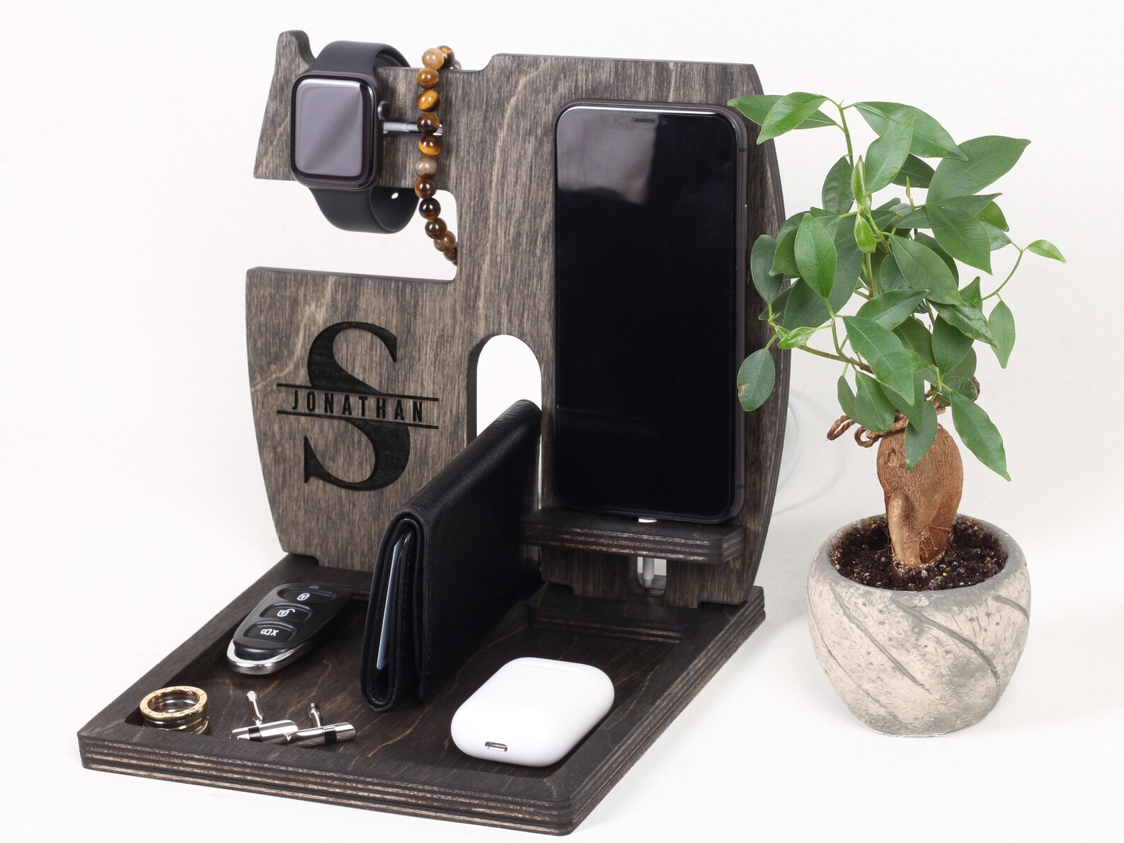 Wooden Docking Station Personalization Gift Wood Valet Tray Etsy