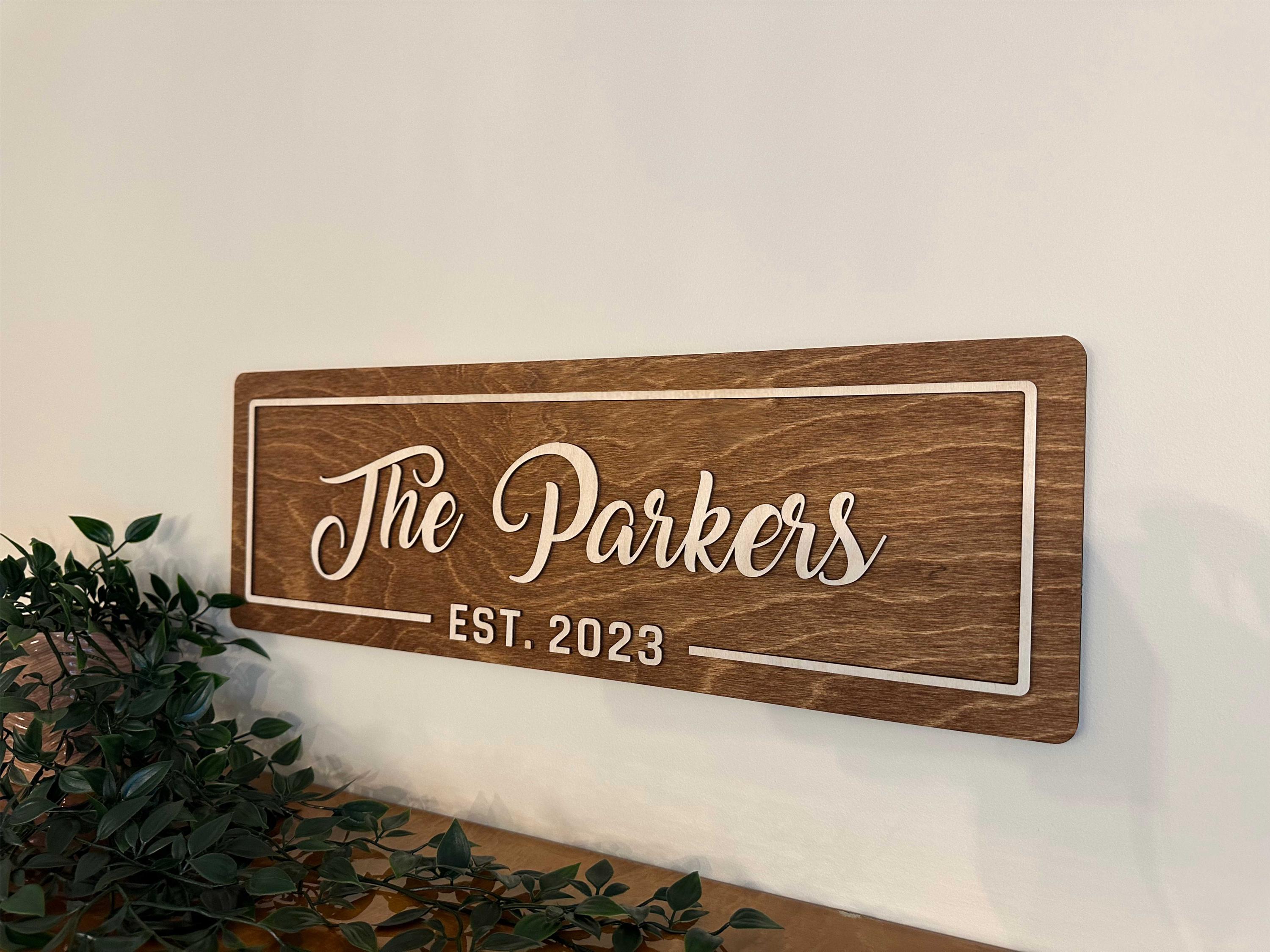 Personalized Family Name Wood Sign - Custom Engraved Housewarming Gift 23x9 Inches
