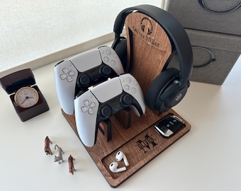Personalized Wooden Headphones Holder and Controller Stand, Controller and Headset Stand, Headphones and Gaming Controller Holder Stand