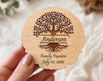 Rustic Wooden Magnet Favors, Personalized Family Reunion Gifts, Custom Engraved Tree Slice Magnets, Unique Keepsakes