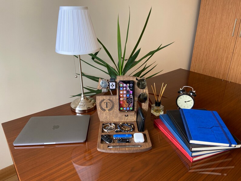 Personalized Docking Station Wood Organizer Nightstand Valet Boyfriend Gift Docking Station Anniversary Gifts Birthday Gift for Husband