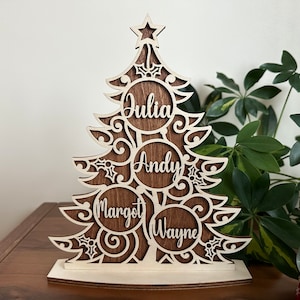 Personalized Christmas Tree Family Name Ornament, Xmas Decor, Custom Family Gift, Custom Wood Family Name Ornaments for Christmas 2023