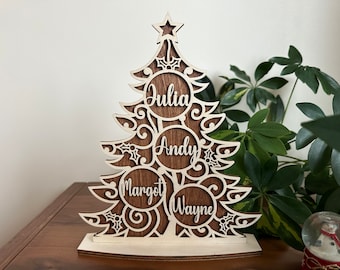 Personalized Family Christmas Tree Ornament 2025, Family Names with Family Member Names, Custom Holiday Wooden Ornament, Holiday Decor
