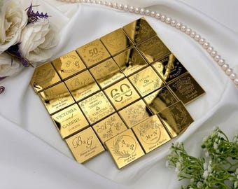 Personalized Wedding Chocolate, Chocolate Favors for Guests, Engagement Party Gift, Gold Silver Mirror Acrylic Chocolate Favor