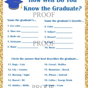 Graduation Party Printable Game - How Well Do You Know the Graduate?
