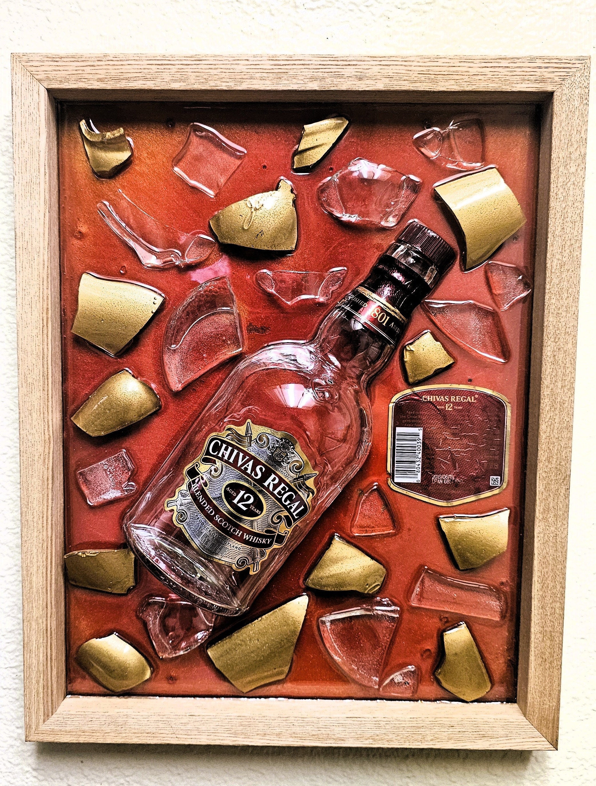 Chivas Regal Broken Bottle Resin Art: Framed Whiskey Wall Decor - Etsy