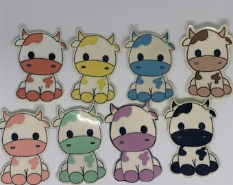 Cute Moo Cow Stickers. 1pk, 4pk or 7pk. *All available in multiple colours*.