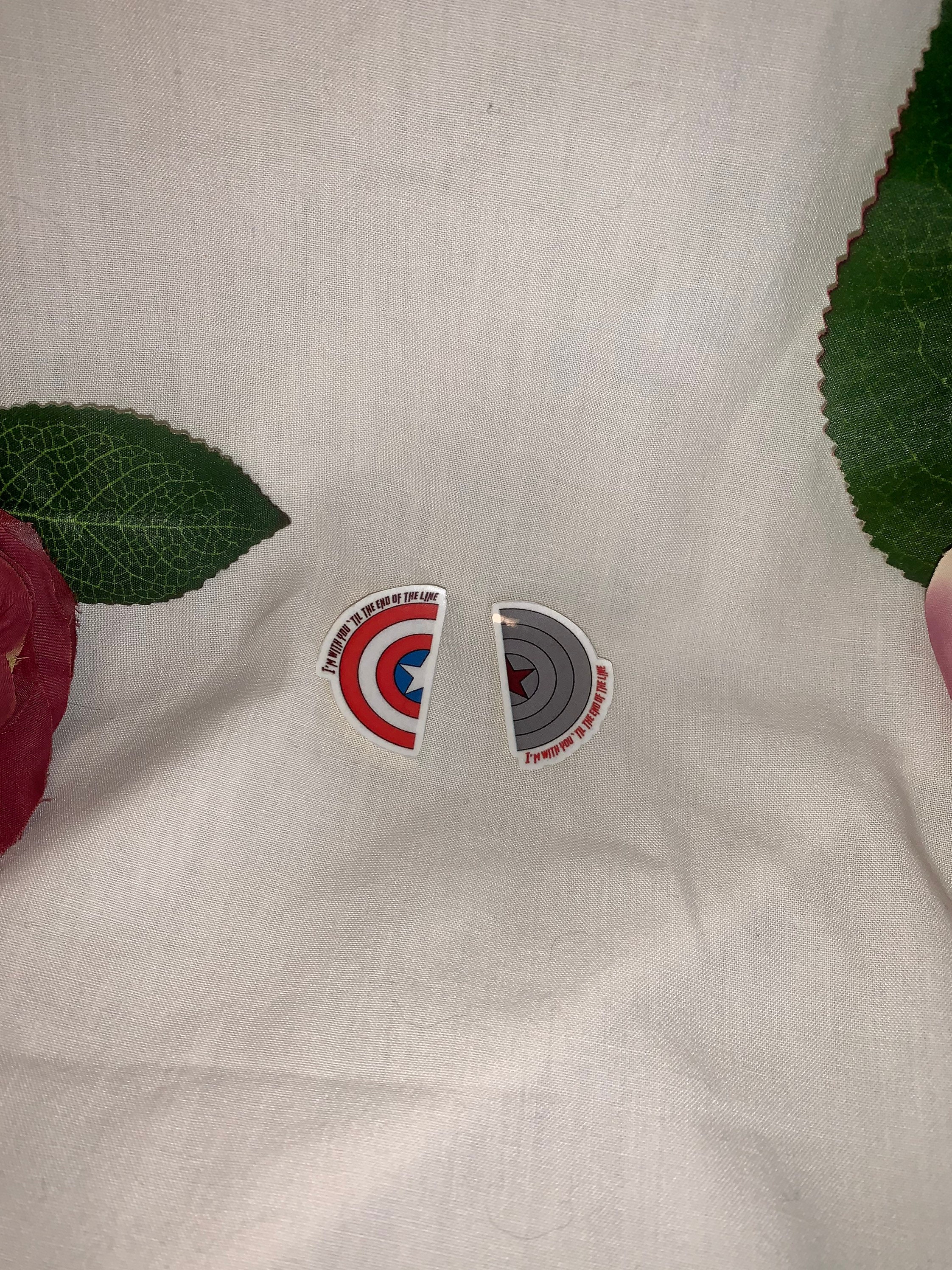 Set of 2 Marvel Stickers. Captain America and Bucky Barnes Shields.