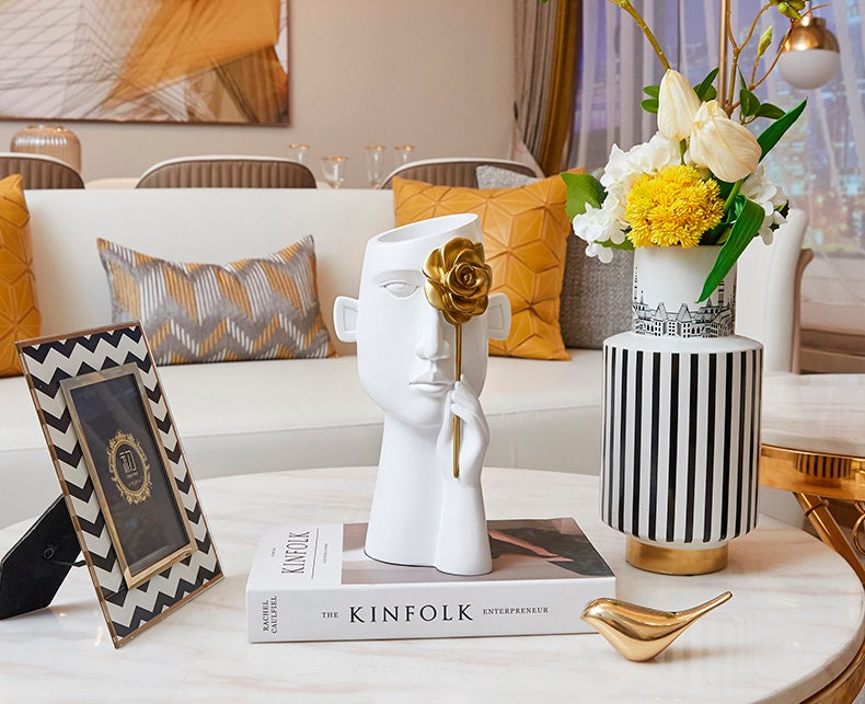 Face Vase White and Black Resin Vase Modern Vase Handmade Etsy