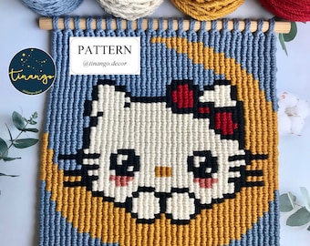 PATTERN. Kitty Pixel Macrame Pattern. Modern Home Decor Wall Hanging. Beginner / Intermediate Craft Project