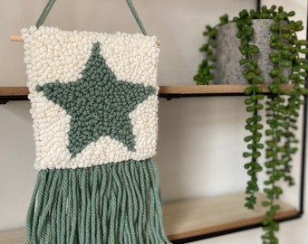 Mint Green Star Wall Hanging | Colourful Wall Art | Nursery Decor | Home Accessories | Punch Needle