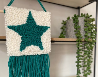 Emerald Green Star Wall Hanging | Colourful Wall Art | Nursery Decor | Home Accessories | Punch Needle