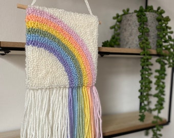 Pastel Rainbow Wall Hanging | Colourful Wall Art | Nursery Decor | Home Accessories | Punch Needle