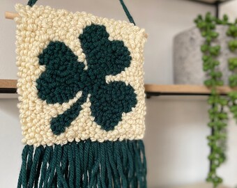 Green Mini Shamrock Wall Hanging | Colourful Wall Art | Home Decor | Home Accessories | Shamrock Decoration | Punch Needle